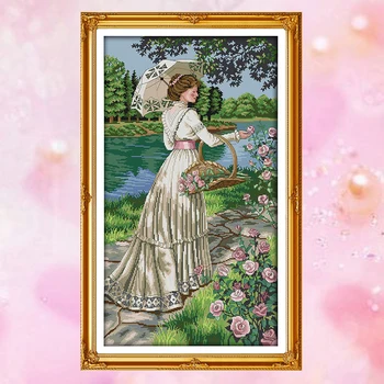

Joy Sunday crossstitch Picking flowers girl woman DMC14CT11CTcottonfabric dininghall hotel painting gift art factory wholesale