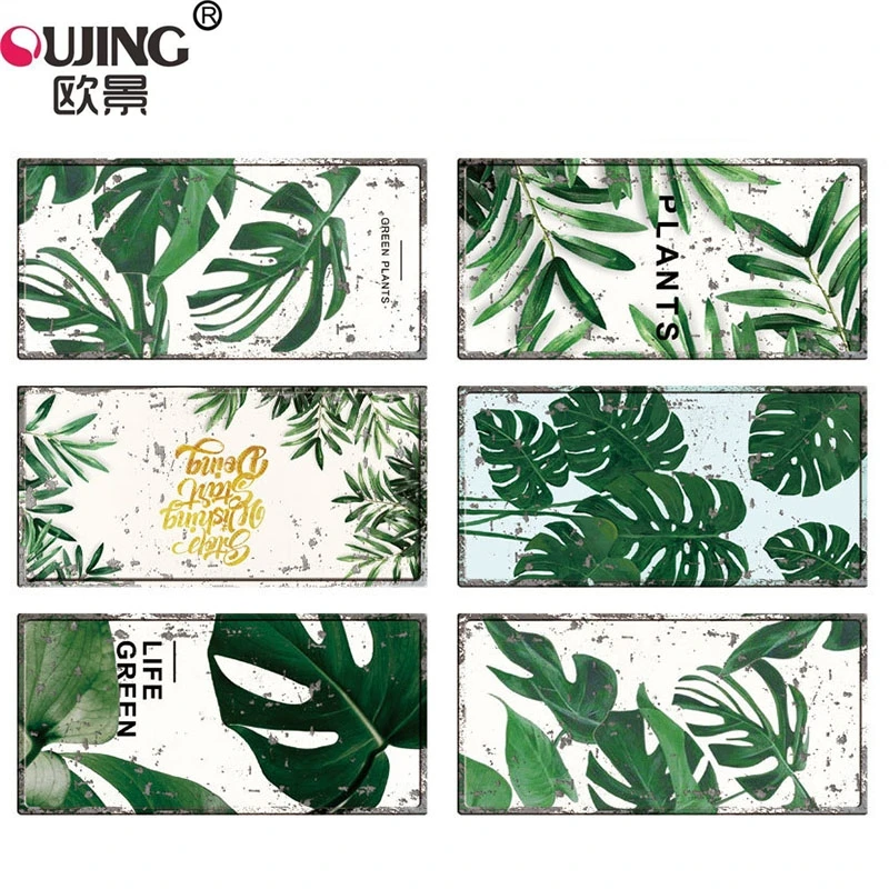 

6pcs/set Retro Simulation License Plate Flowers Wall Stickers Nordic Monstera Poster Kitchen Bar Decoration PVC DIY Art Mural