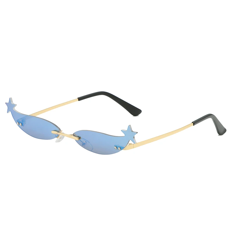 Маленькие женские солнцезащитные очки "кошачий глаз", Ретро стиль, узкие сексуальные солнцезащитные очки "кошачий глаз", брендовые дизайнерские женские очки без оправы, зеркальные оттенки - Цвет линз: blue