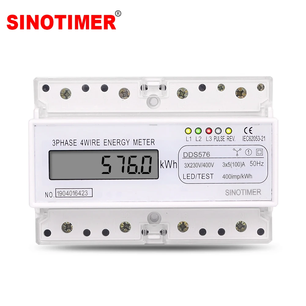 Sinotimer Simply Installation Three Phases 4 Wire Digital Power Meter Electric Electricity Meter DIN Rail Mount AC 380V 5(100)A 50Hz