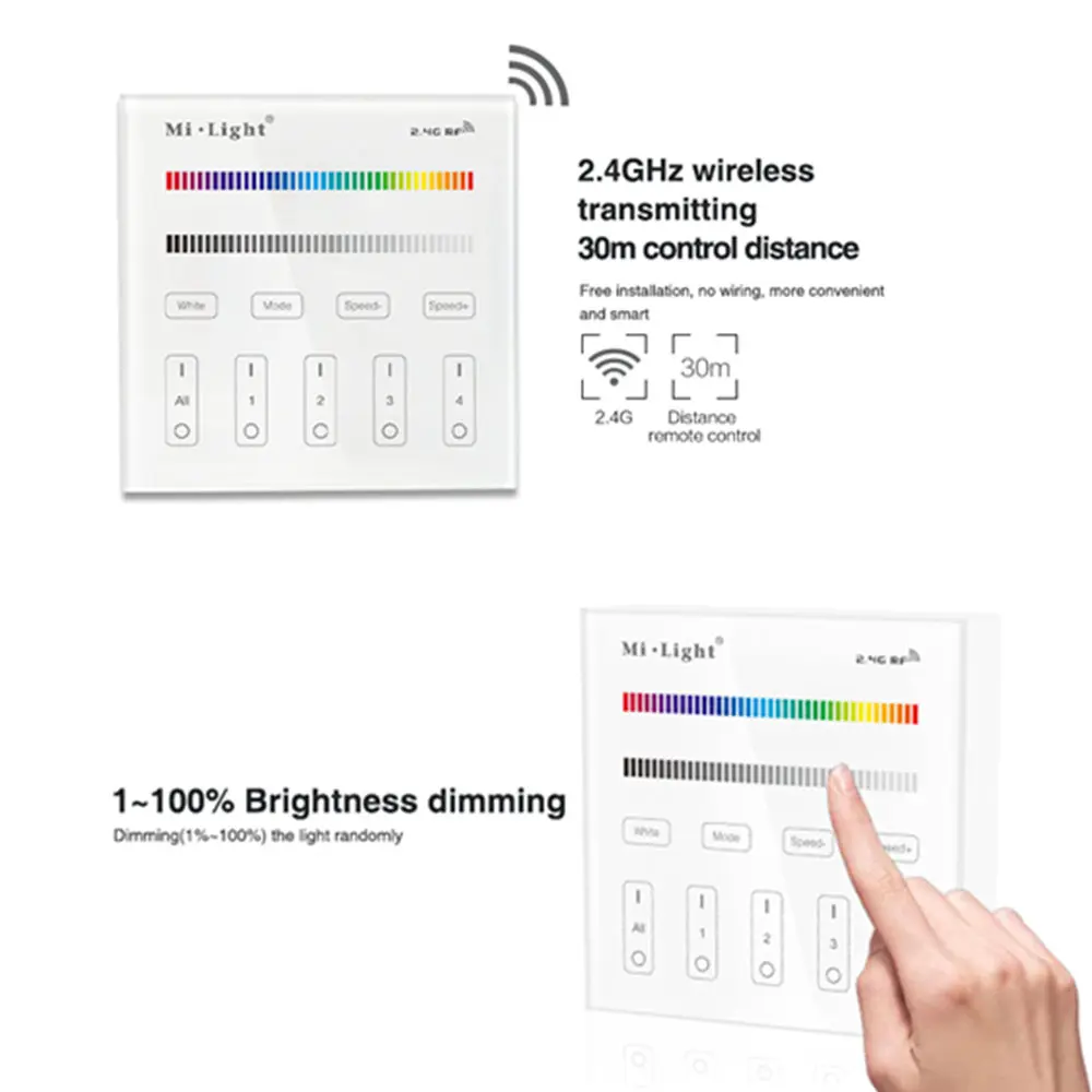 

Mi Light 4-Zone RGB RGBW Smart Panel Remote Controller LED Controller RF 2.4G Remote Control DC12-24V for LED Strip LED Bulb B3