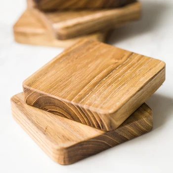 

Europe Style Breif Teak wood mats pad square placemats mug coaster kitchen accessories cup mat wooden drink coaster 9.5x9.5cm