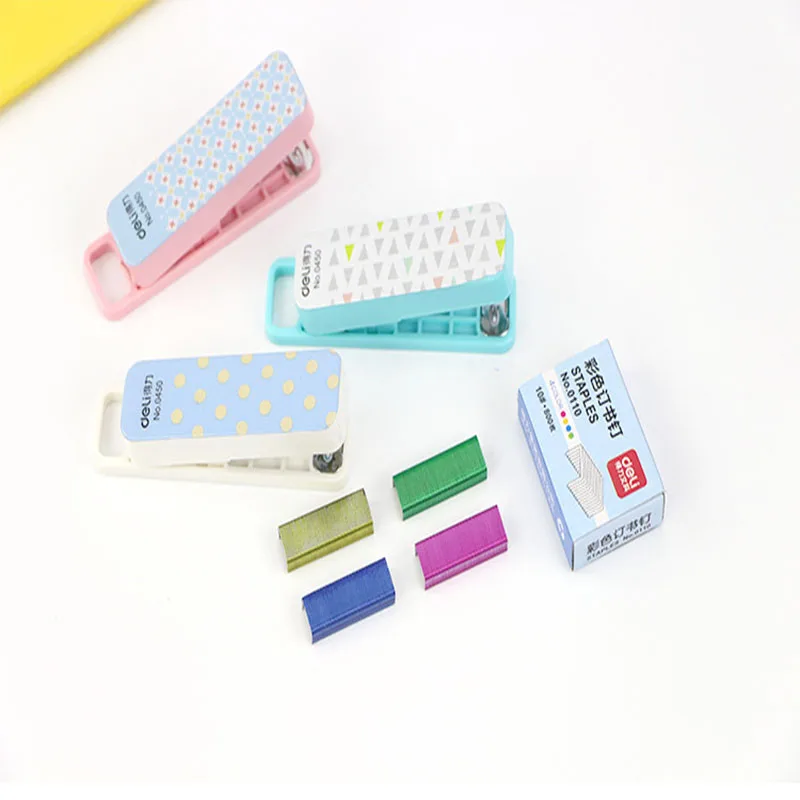 

Kawaii Flower Mini Metal Stapler with Colorful Staples 800pc Size No.10 Fashion Office School Student Stationery Geometry Design