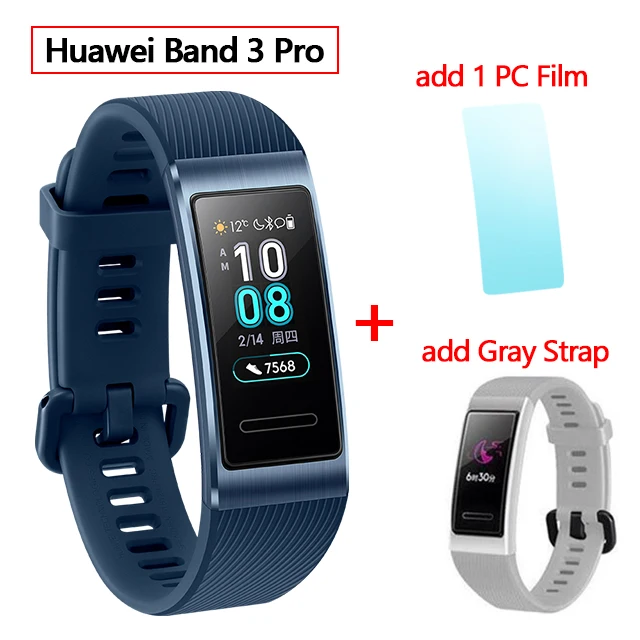 huawei Band 3 Pro gps Amoled 0,95 'Полноцветный Сенсорный Водонепроницаемый металлический браслет с датчиком пульса для плавания и сна - Цвет: blue add gray