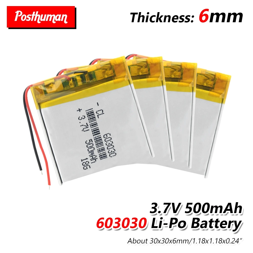 

603030 500mAh 3.7V rechargeable li-on battery li polymer lithium battery for MP3 MP4 GPS DVD recorder Smart Watch Power Bank