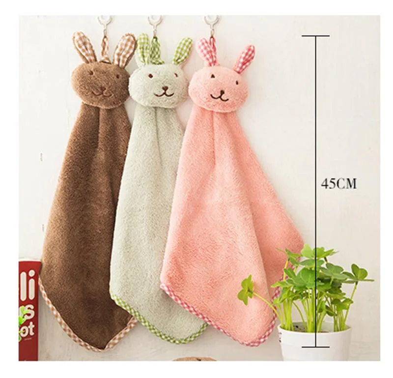 Детское полотенце с мультяшным животным Кроликом, плюшевое полотенце для рук для маленьких мальчиков и девочек, Кухонное мягкое подвешивающее банное полотенце toalla microfibra