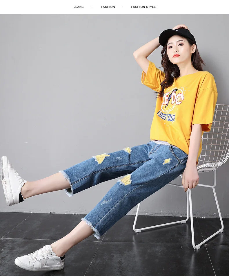 Calças de Algodão Verão Finas Mulheres Grávidas Calças Jeans Maternidade Buraco Moda Hight Cintura Gravidez Roupas Tamanho Grande 8 Calças Jeans Maternidade Buraco Moda Jeans Hight