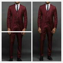 Свадебный костюм мужской бордовый Красивый смокинг для жениха 3 шт мужские свадебные Выпускные вечерние костюм жениха(куртка+ брюки+ жилет