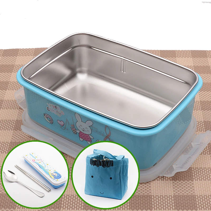 

Korean Style Stainless Steel Portable Steel Lunch Cutlery Insulation Bento Container Thermal Children's Cartoon Fast Food 900ML