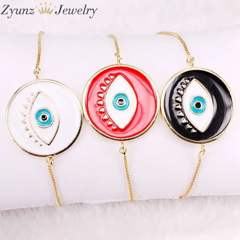 

10PCS, Simple Design Enamel Eye Bracelet For Women Gold Color Charm Link Chain Adjustable Bracelets Female Jewelry