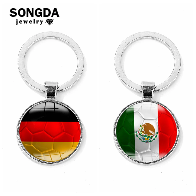 SONGDA классическая цепочка для ключей кольцо Германия/Флаг Мексики стеклянный подвесной брелок мир Футбол игра флаги Подвеска Брелки
