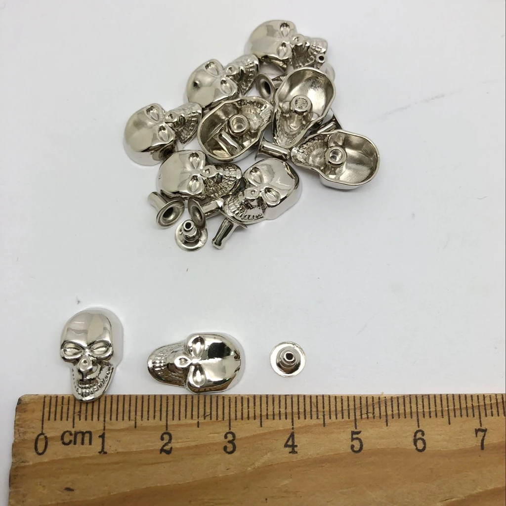  20 Sets Skull Cone Studs Rivets Punk Rock Spikes Shoes Bag DIY Leather Craft Silver