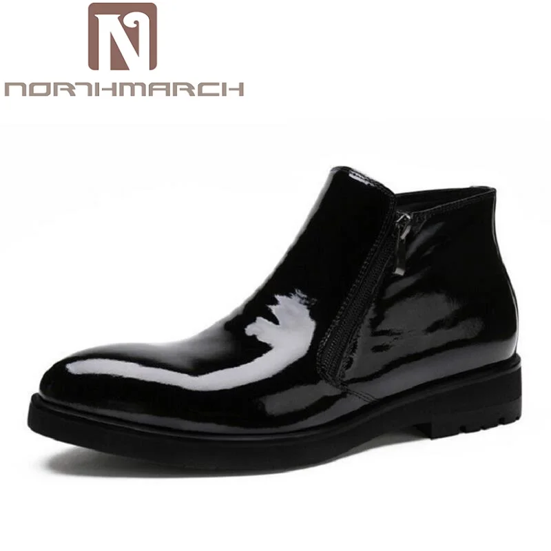

NORTHMARCH Genuine Leather Handmade Rubber Men Boots Side Zipper Slip On Winter Men Shoes Comfortable High Top Black Boots