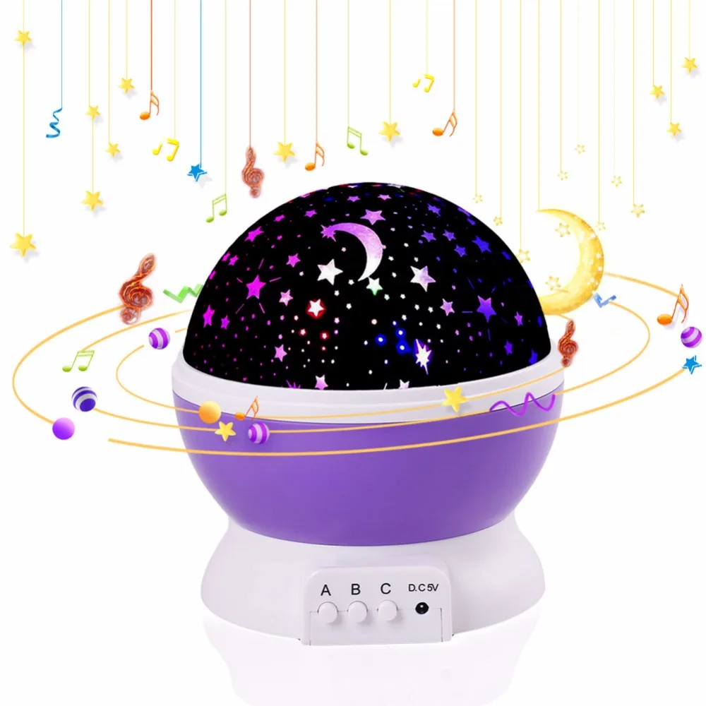 Music Night Light Projector LED Luminaria Novelty Lamp Spin Star Moon