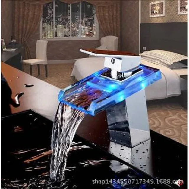 Best Quality Kitchen faucet factory direct LED wide mouth waterfall hot and cold faucet glass waterfall can change color change color