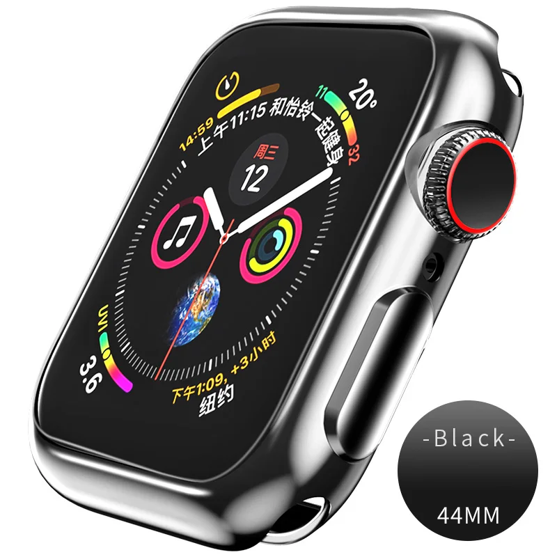 НОСО Стильный Мягкий Защитный Чехол для Apple Watch iWatch Серии 2 Яркая Красивая Красочная Оболочка Защита Корпуса Часов 38 мм 42 мм идеально подходят 4 цвета Бампер для Часов Защита для Эпл Вотч Айвотч серия два - Цвет: Black 44mm