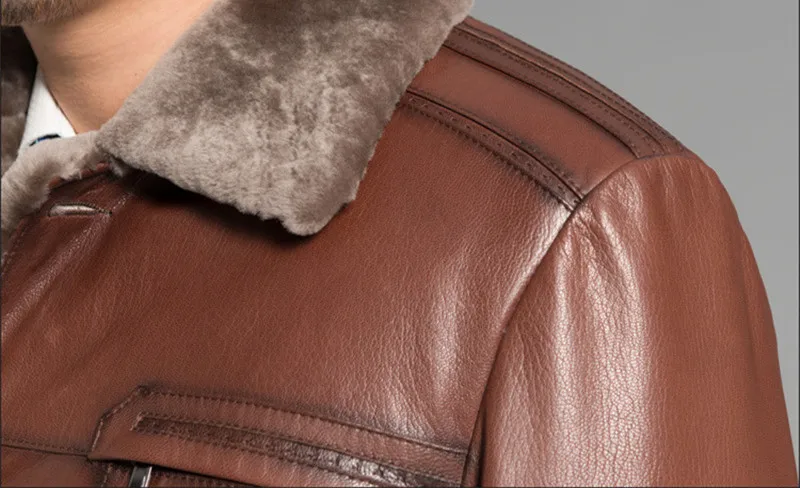 Top AYUNSUE Genunie Mens Leather Jackets Red Brown 2019 Winter Leather Men