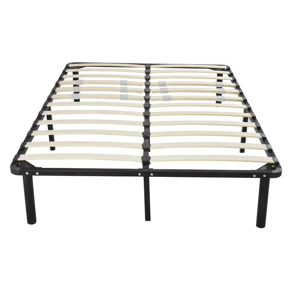 

74*53*14 Wooden Bed Slat and Metal Iron Stand Full Size Iron Bed Black Bedroom US Shipping