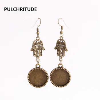 

PULCHRITUDE 12pcs/lot Metal Alloy Zinc Hamsa Hand Charm Fit round 18mm Cabochon Set Pendant Drop Earing Jewelry Making C0804