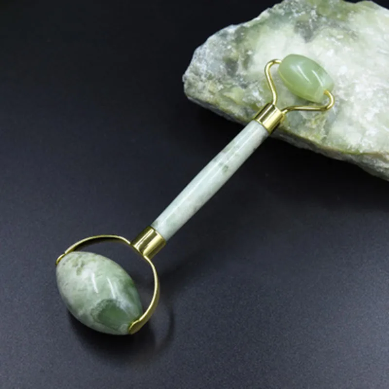  Natural Green Jade Roller Double Head Stone Roller Real Jade Massager Anti Cellulite Facial Lift Ma