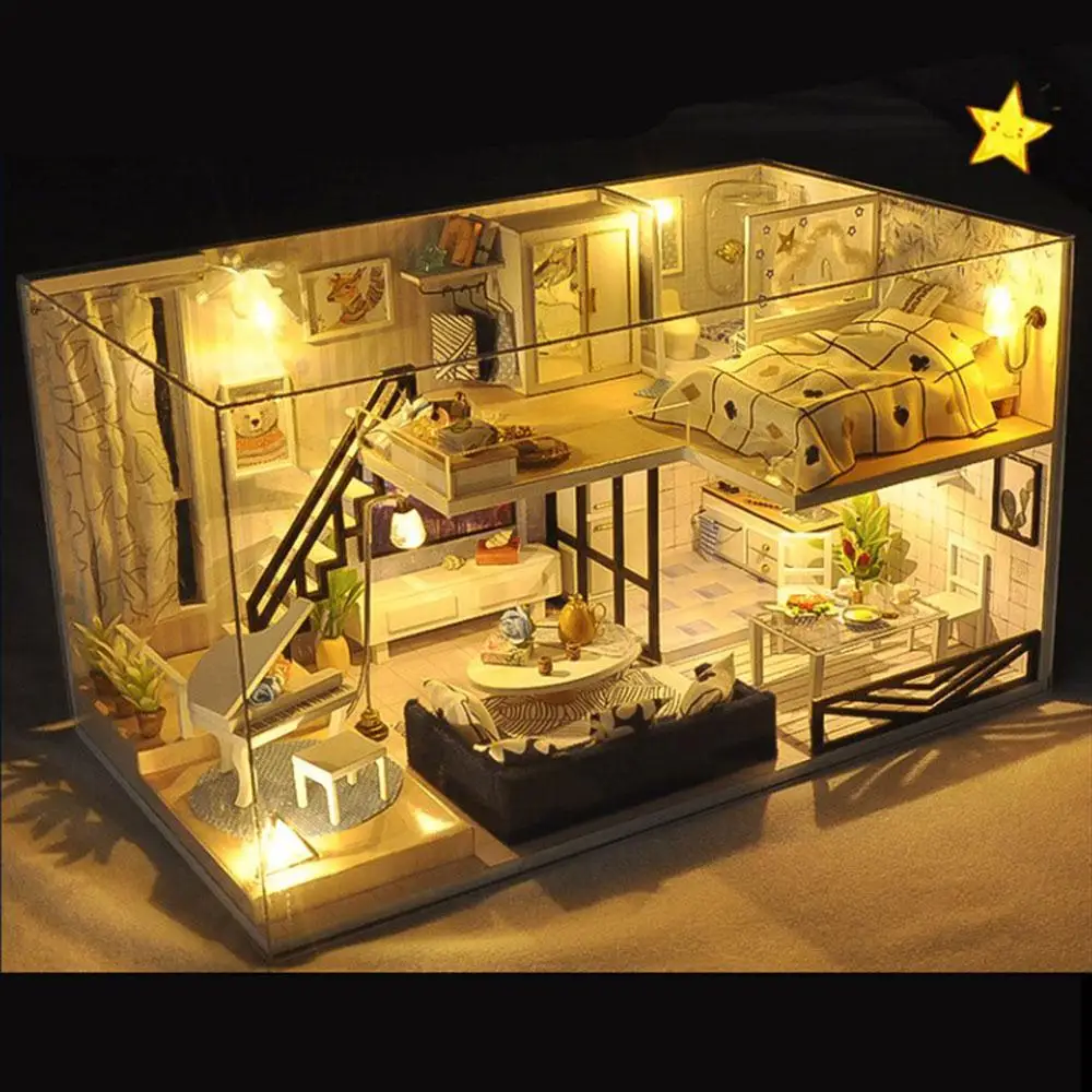 

Miniature Diy Puzzle Toy Doll House Model Wooden Furniture Building Blocks Toys Birthday Gifts Dollhouses Christmas Gifts