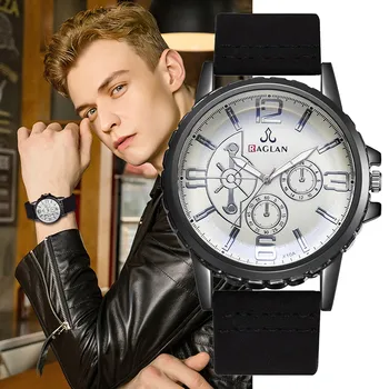 

Fashion Men Quartz Watch High Quality PU Leather Clock Blu Ray Glass Wristwatch relogio masculino relogio Drop. 3.22