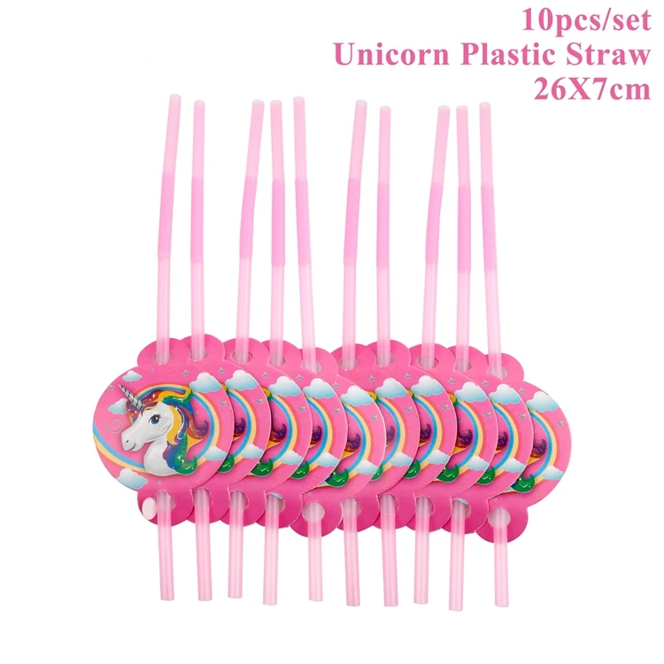 Единорог, декор для дня рождения, единорог, Декор, подарок, единорог, вечерние украшения, принадлежности для дня рождения, для мальчиков и девочек, декор для душа, единорог - Цвет: Unicorn straw 10pcs