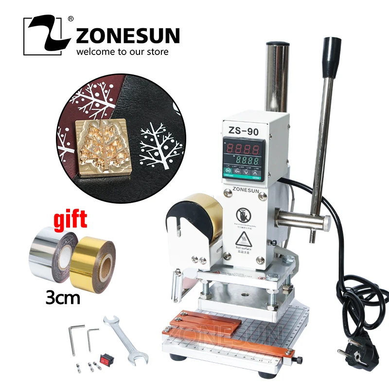 

ZONESUN ZS-90 Hot Foil Stamping Machine Manual Bronzing embosser PVC Card leather paper wood embossing stamping branding iron
