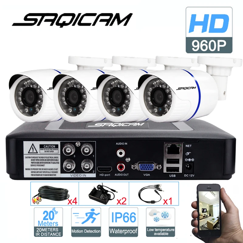 Saqicam 4CH 1200TVL 960 P Водонепроницаемый пуля Камера Крытый Открытый CCTV Системы