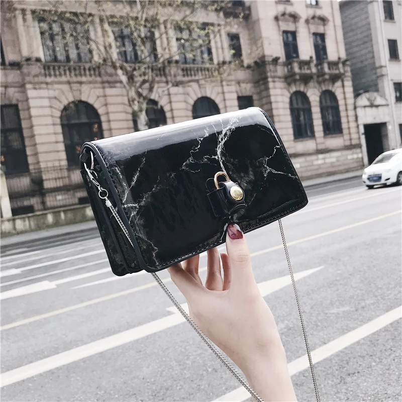 

Fashion Women Shoulder Bag PVC Ladies Small Tote Messenger Bags White & Black Color Marble Pattern Crossbody Handbag For Women