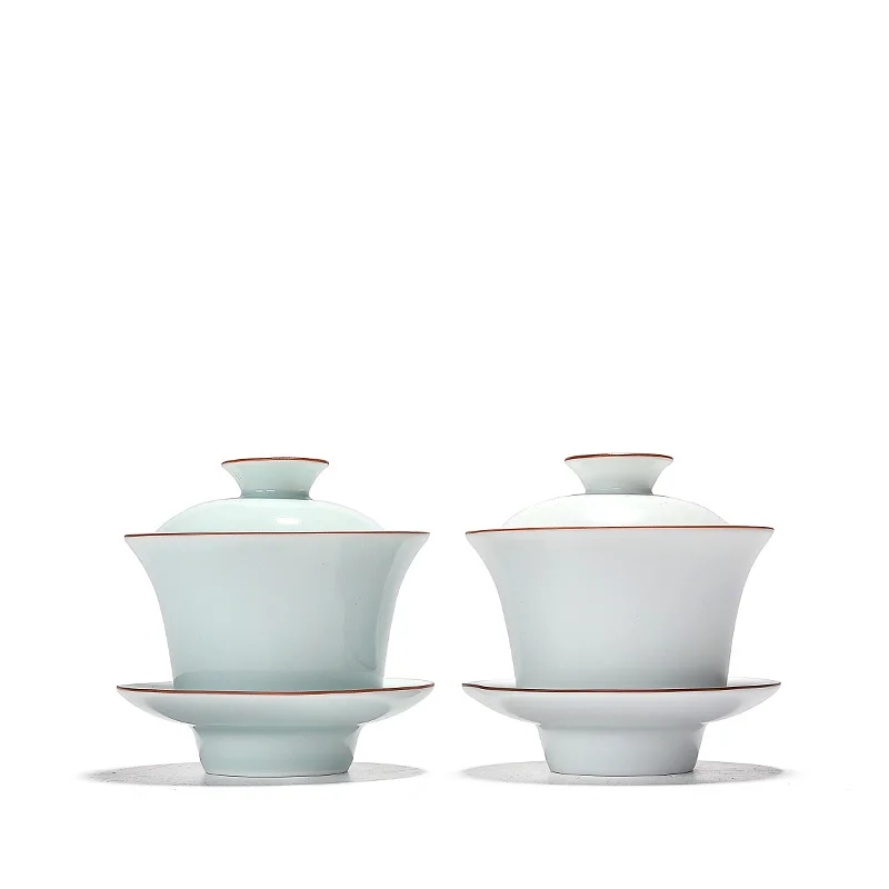 

PINNY 160ml Celadon Gaiwan Hand Made Matt White Porcelain Tea Bowl Chinese Kung Fu Tea Set High Quality Tea Tureen