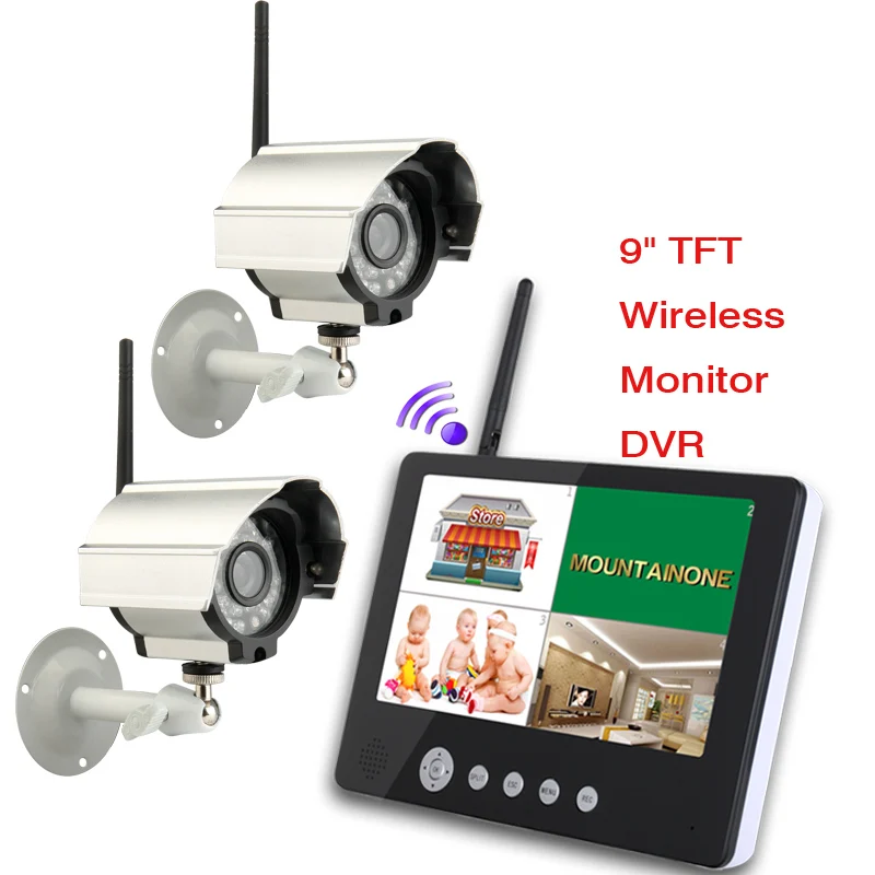 

Digital Camera with 9" LCD Monitor DVR Wireless Kit Home CCTV Security System 2pcs 380 TV line Cameras SY903D12