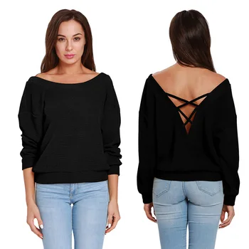 

2018 Autumn Winter Women Pullover Backless Sexy O Neck Long Sleeve Sweater Knitted Sexy Fashion Women Knitted Clothes Tops