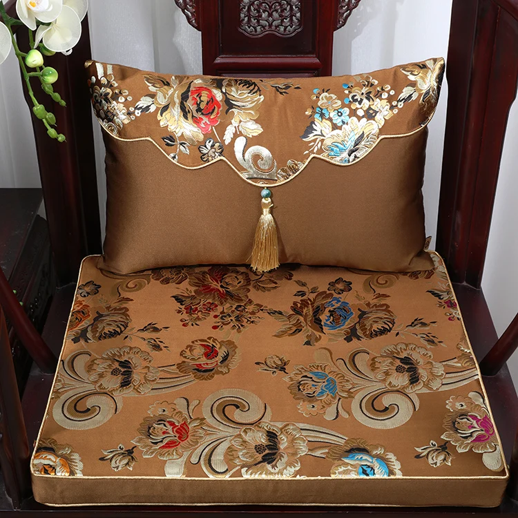 

Custom Vintage Luxury Thick Sofa Seat Pads Armchair Dining Chair Cushions with Ties Decorative Chinese Silk Brocade Sits Mats