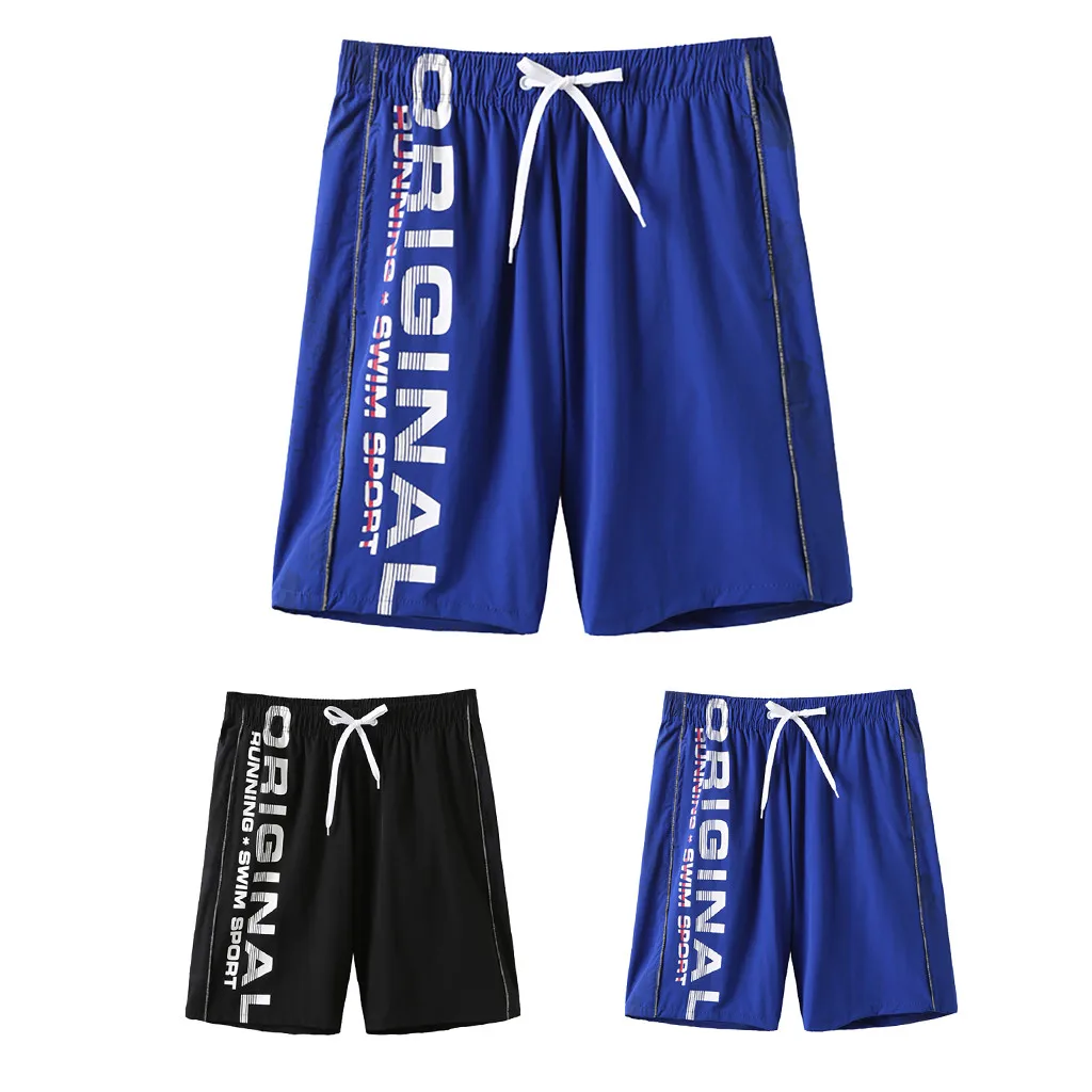 

New Spring Summer Beach Shorts Men's Blue Printed Swimming Trousers in Spring and Summer Beach Surfing Shorts plus size L415