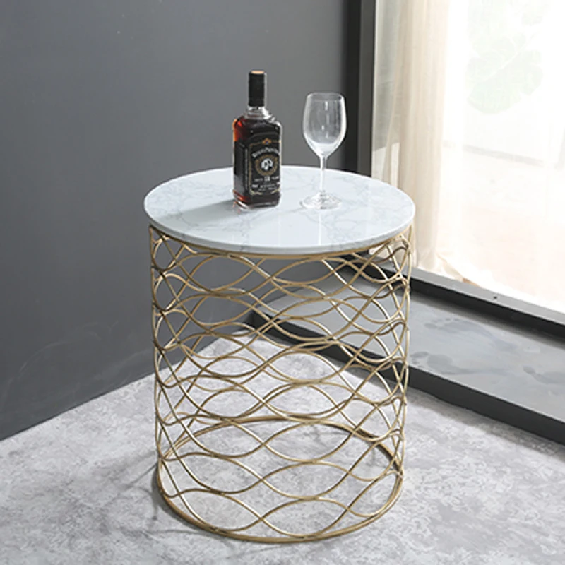 Round Marble Top End Table Living Room Metal Coffee Table