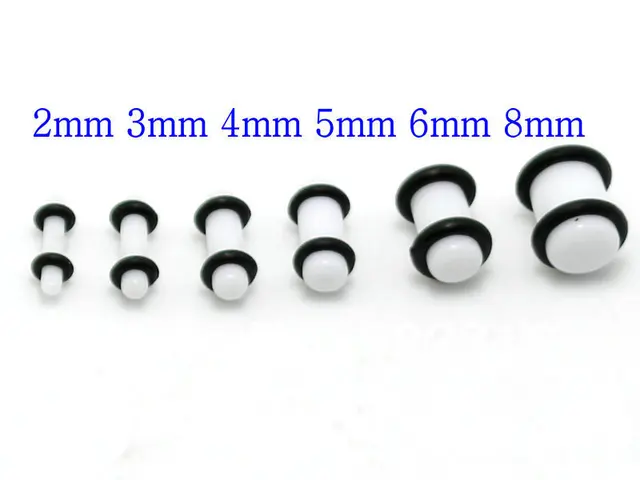 White Acrylic Hot Saddle Ear Plug Gauges With 2 Black O Rings White Acrylic Hot Saddle Ear Plug Gauges With 2 Black O Rings Mix Color Size