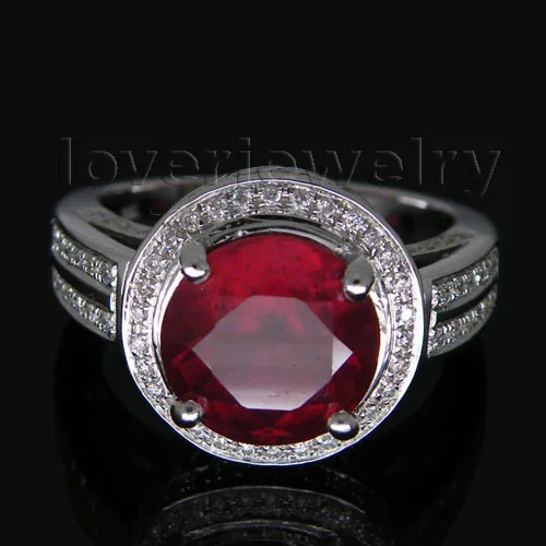 

Vintage Round Solid 14k White Gold Diamond Natural Ruby Gemstone Ring For Women Handmade Girls Rings Jewelry Female Party Gift