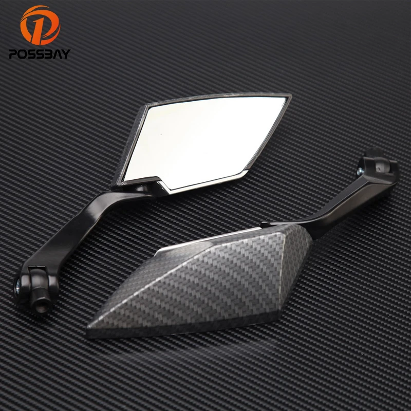 

POSSBAY 8mm 10mm Motorcycle Mirror Scooter Rearview Mirrors Back Side Convex Mirror Carbon Fiber for Motocross ATV Off-road Dirt