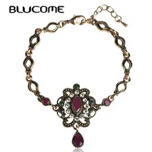 Blucome, винтажный турецкий цветок, женские браслеты, античные Кристаллы из смолы, красная капля, браслет, браслет, ювелирные изделия, браслеты, бижутерия