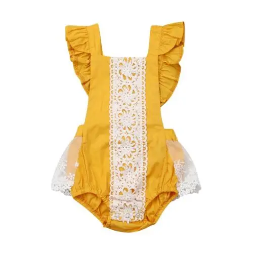 

baby girl clothes Summer Cute Newborn Infant Baby Girls Clothes Lace-up Ruffle Sleeve Romper Coming Home Outfit