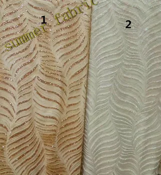 

New design African mesh tulle Lace fabric with glitter Gold White French Lace Fabric for wedding dress/evening dress