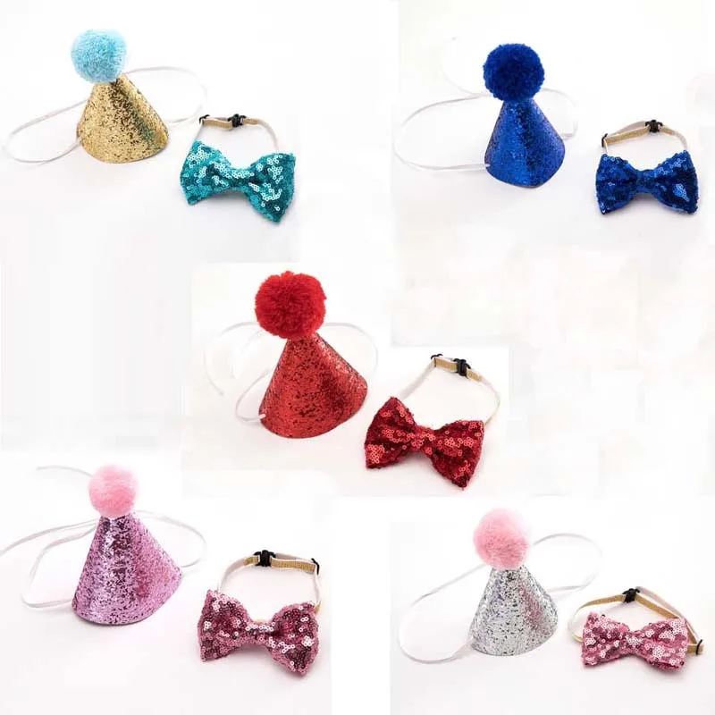

Lovely Puppet Dog Cat Birthday Hat Bow Tie Kids Children Party Hats Ties Birthday Dress Decor Festival Party Pets Accessories