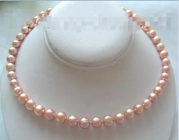 

Free Shipping >> wonderful AAA 10mm round pink freshwater pearls necklace b347