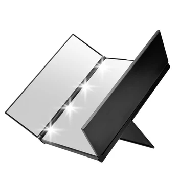 

Glowing mirror princess three fold mirror desktop makeup mirror LED light folding magnifying glass