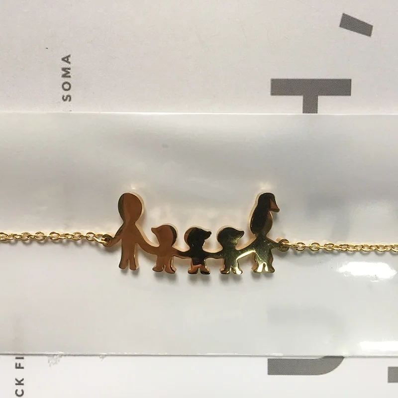 Милые семейные браслеты из нержавеющей стали для мамы, папы и детей, женские Золотые Регулируемые браслеты с фигуркой, ювелирные изделия для девочек - Окраска металла: gold 11