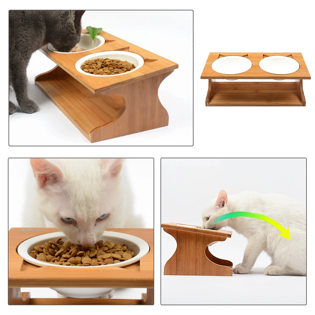 Обеденный стол для домашних животных кошка бамбуковая керамическая плитка двойные миски для домашних животных маленький щенок собаки кошки Еда вода фидерный контейнер дропшиппинг