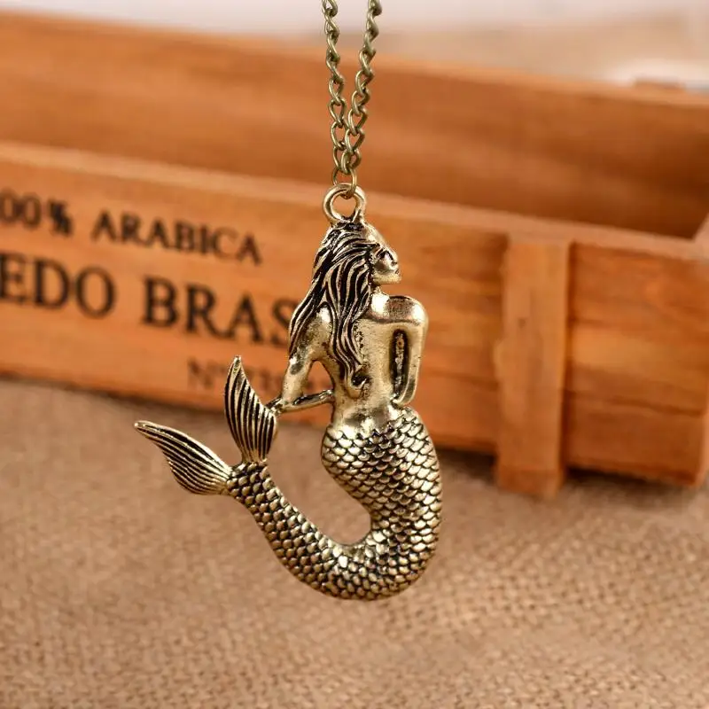 

1PC Little Mermaid 30"Long Sweater Necklace Vintage Bronze/Gold/Silver Fashion Jewelry Gifts For Girls