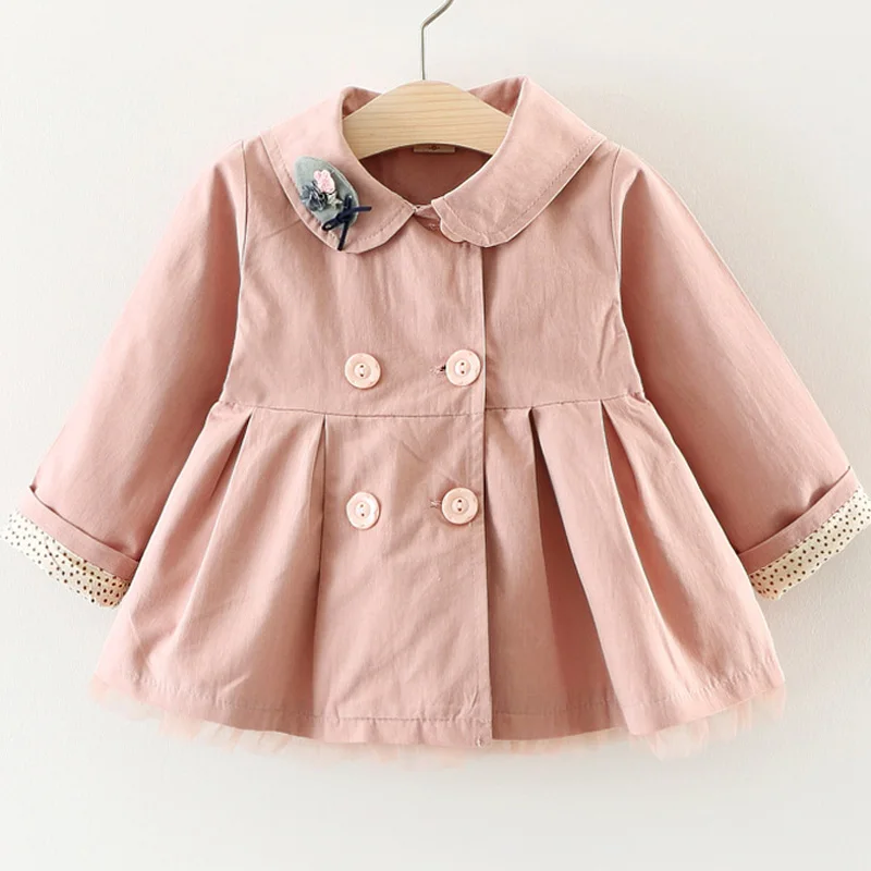 

Autumn Winter Girls Double Breasted Flower Trench Infants Baby Kids Princess Coat Children Outerwear Coats Trench