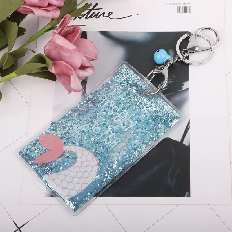 

THINKTHENDO Portable Fashion ID Card Holder Sequins Bus Card Cover Case Keyring Keychain Gift